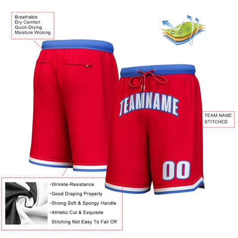 Custom Red White-Royal Personalized Basketball Shorts