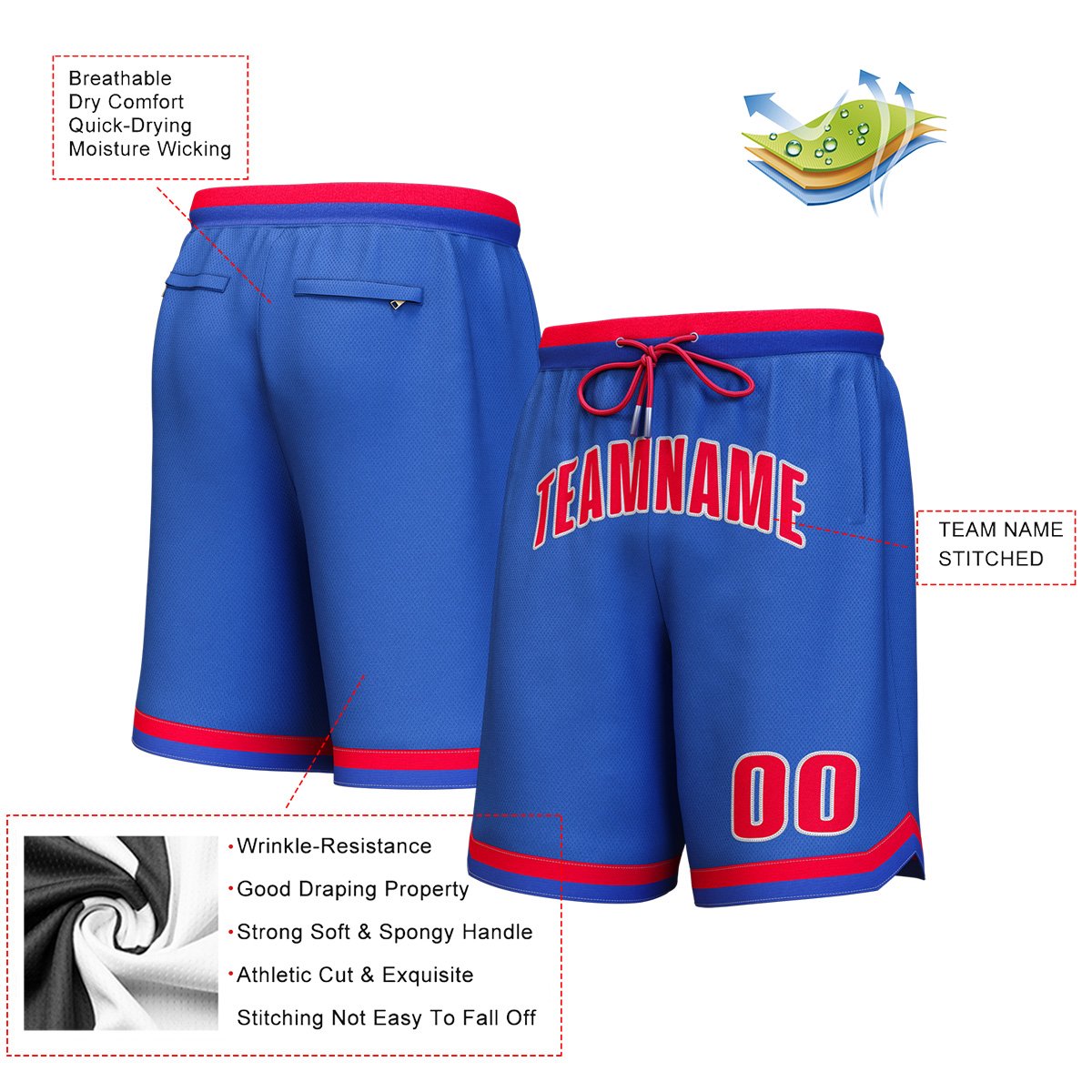 Custom Royal Red-White Personalized Basketball Shorts