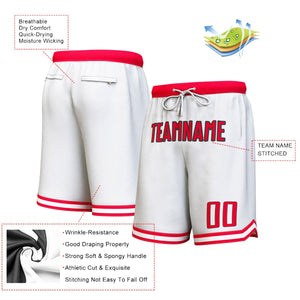 Custom White Red-Black Personalized Basketball Shorts