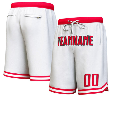 Custom White Red-Black Personalized Basketball Shorts