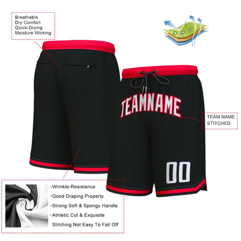 Custom Black White-Red Personalized Basketball Shorts