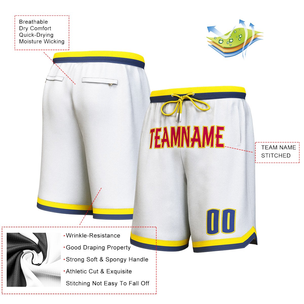 Short de basket personnalisé blanc marron-jaune personnalisé