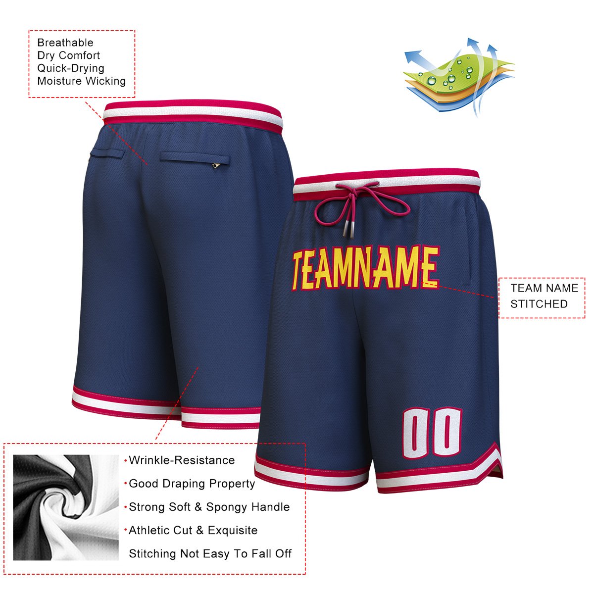 Custom Navy Yellow-Maroon Personalized Basketball Shorts