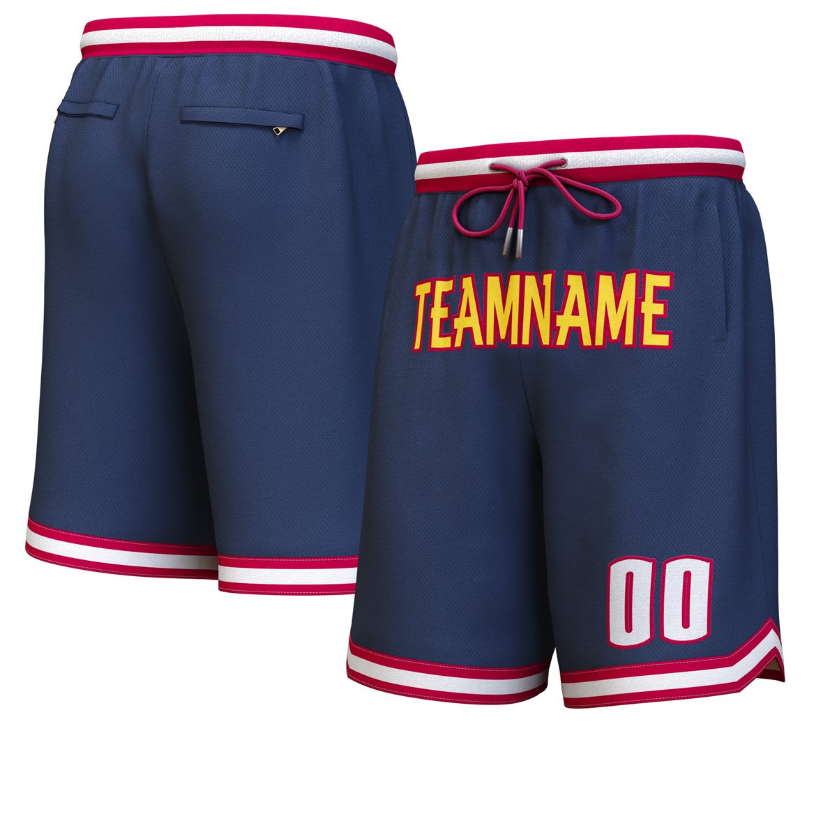 Short de basket-ball personnalisé jaune-marron marine personnalisé