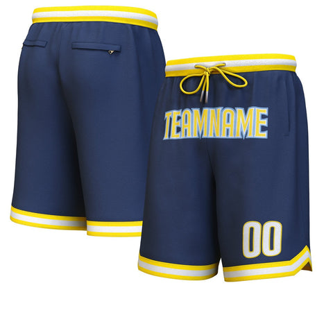 Custom Navy Yellow-Light Blue Personalized Basketball Shorts