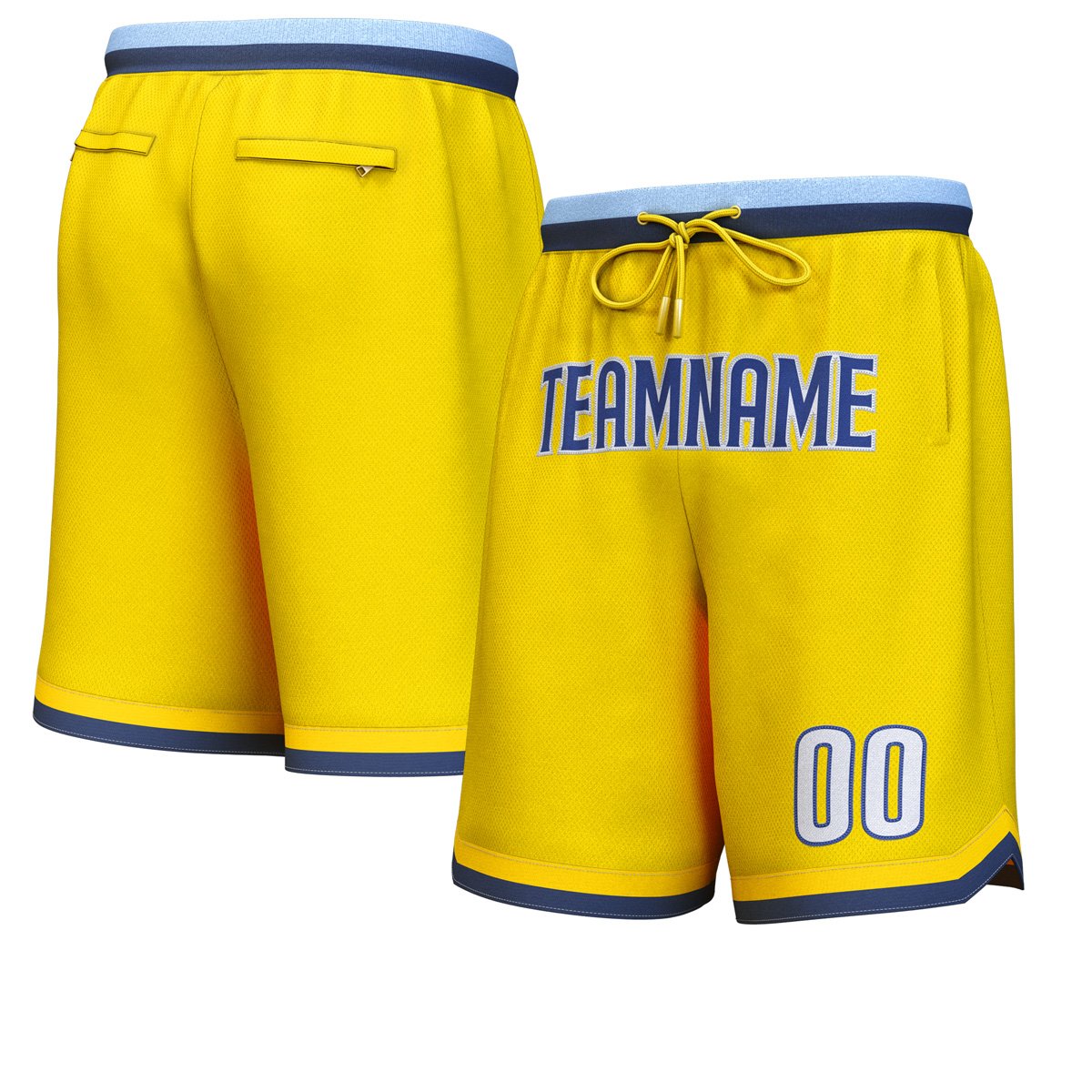 Short de basket personnalisé jaune marine-blanc personnalisé