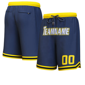 Custom Navy White-Yellow Personalized Basketball Shorts