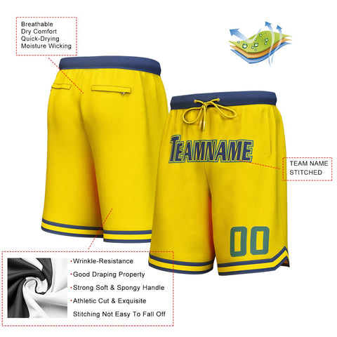 Custom Yellow Navy-Hunter Green Personalized Basketball Shorts