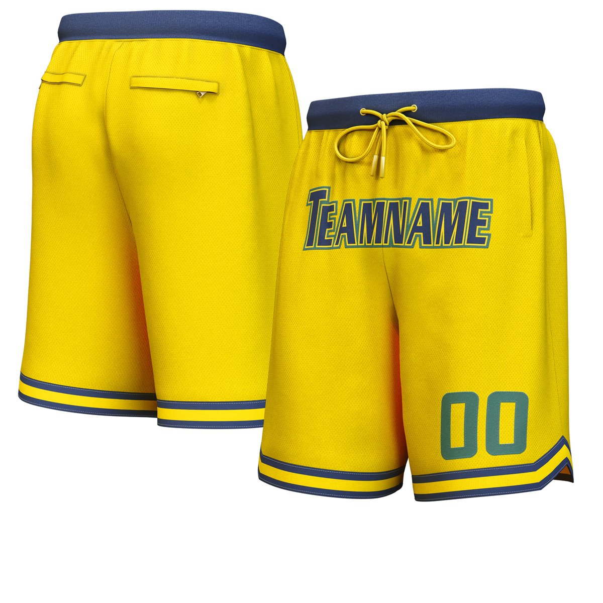 Custom Yellow Navy-Hunter Green Personalized Basketball Shorts