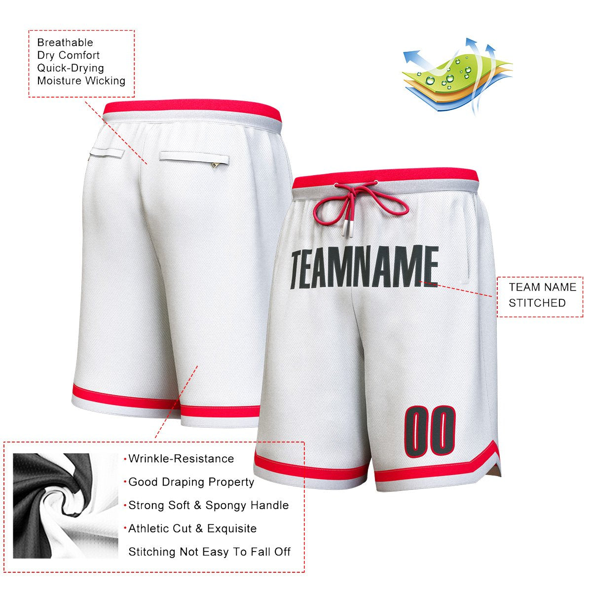 Custom White Black Personalized Basketball Shorts