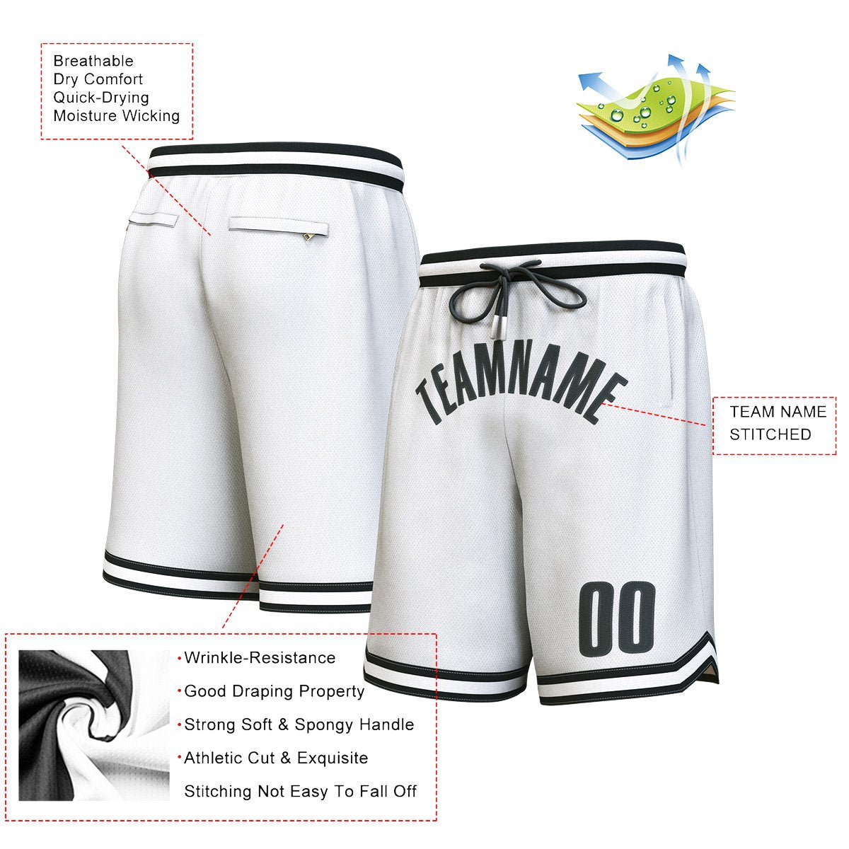 Short de basket personnalisé blanc noir personnalisé