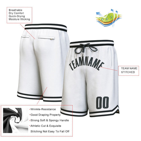 Custom White Black Personalized Basketball Shorts