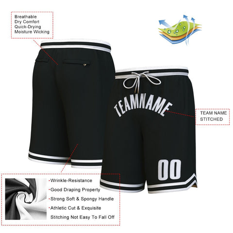 Custom Black White Personalized Basketball Shorts