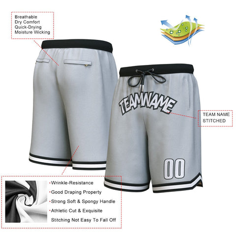 Custom Gray White-Black Personalized Basketball Shorts