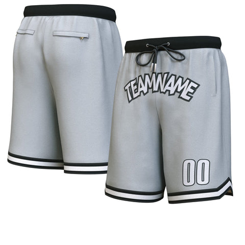 Custom Gray White-Black Personalized Basketball Shorts