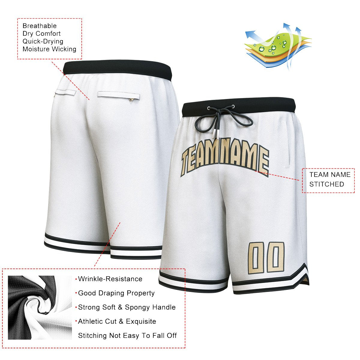 Custom White Old Gold-Black Personalized Basketball Shorts