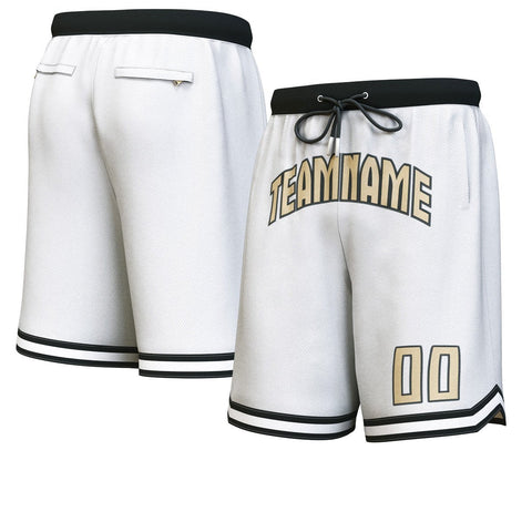 Custom White Old Gold-Black Personalized Basketball Shorts