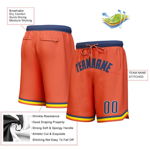 Custom Orange Navy Personalized Basketball Shorts