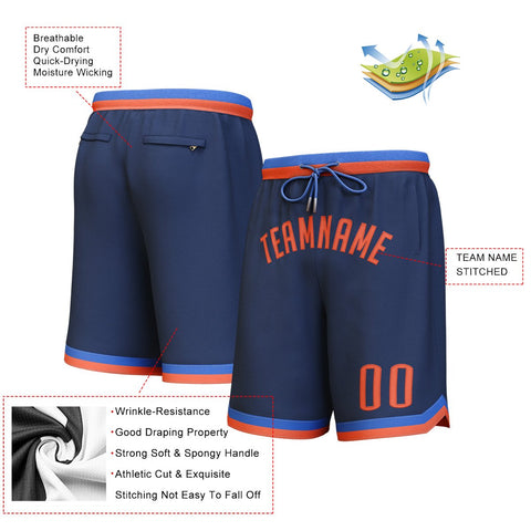 Custom Navy Orange Personalized Basketball Shorts