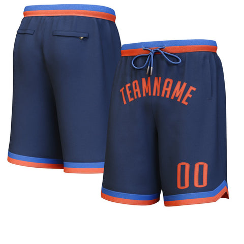 Custom Navy Orange Personalized Basketball Shorts