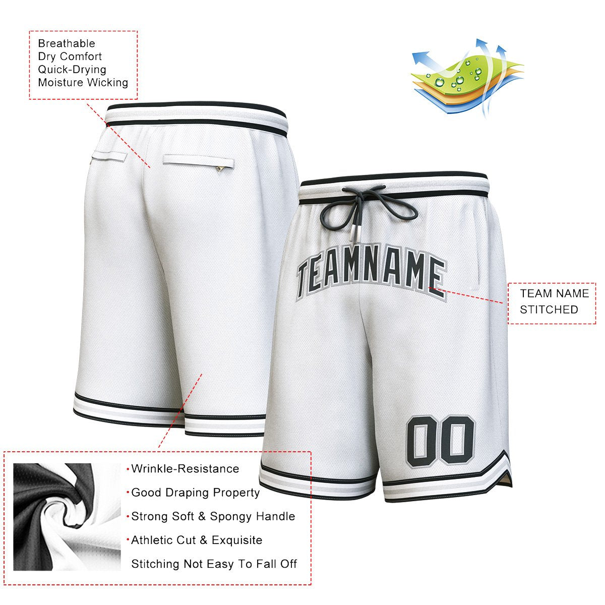 Custom White Black-Gray Personalized Basketball Shorts