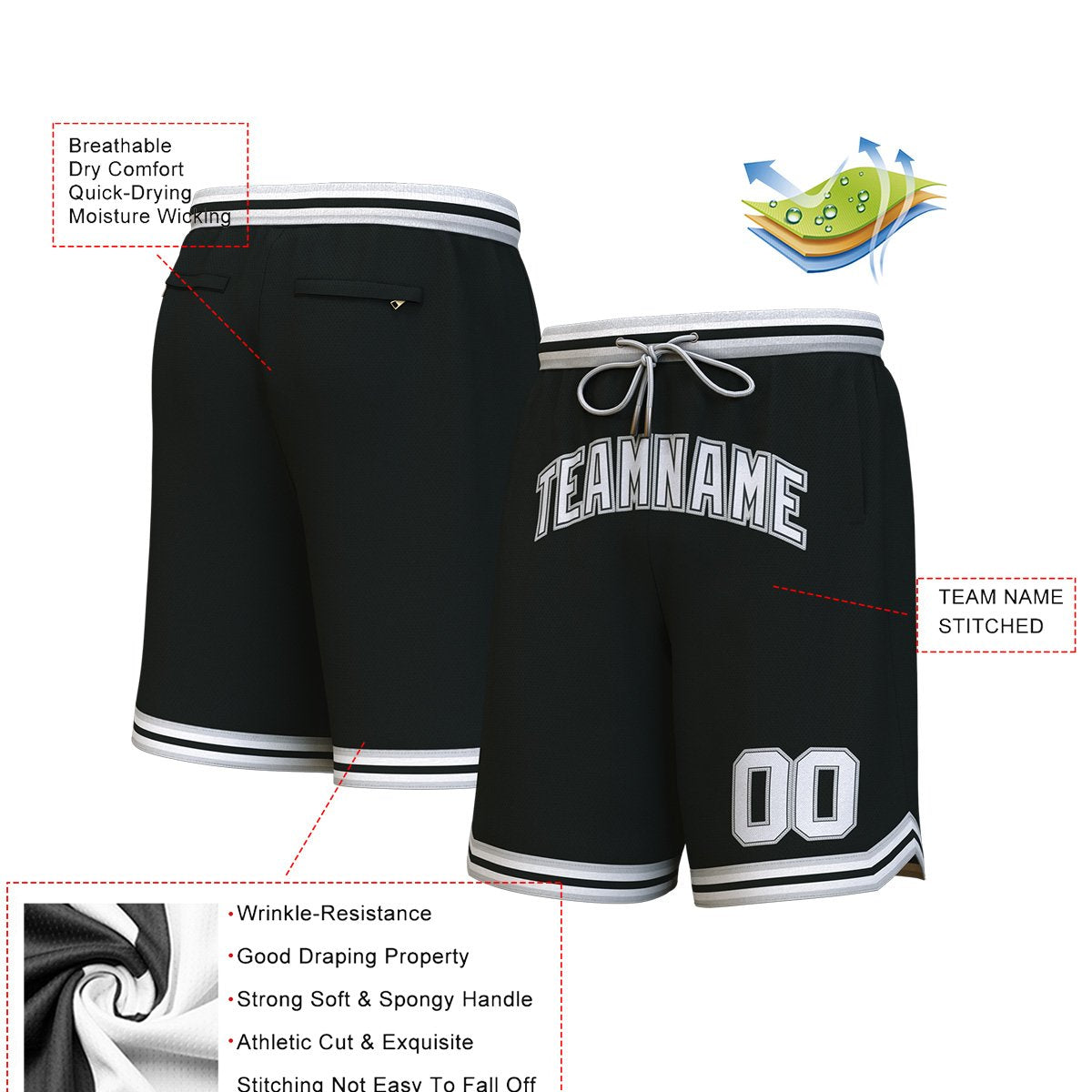 Custom Black White-Gray Personalized Basketball Shorts