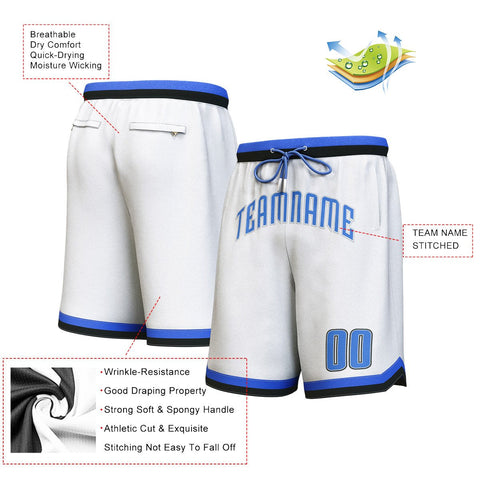Custom White Blue-Black Personalized Basketball Shorts