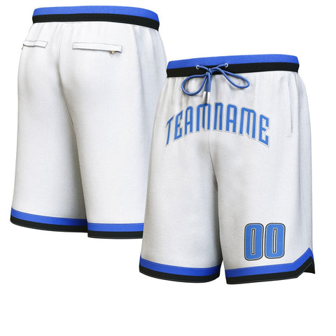 Custom White Blue-Black Personalized Basketball Shorts
