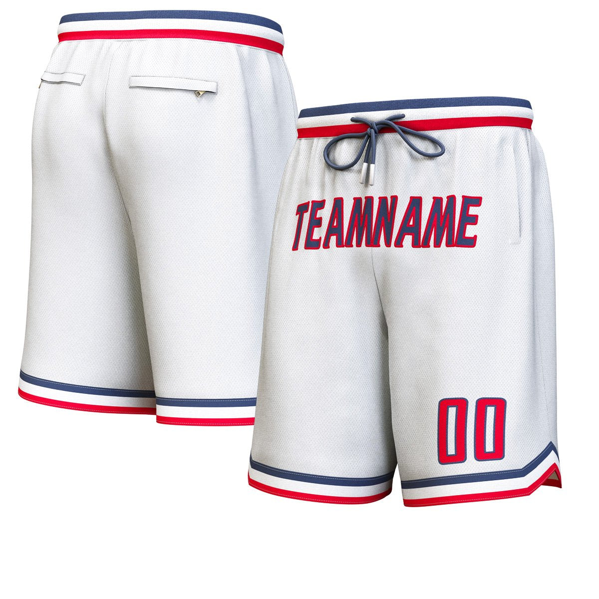 Short de basket personnalisé blanc marine-rouge personnalisé