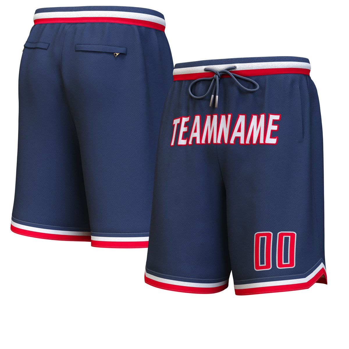 Short de basket personnalisé bleu marine blanc-rouge