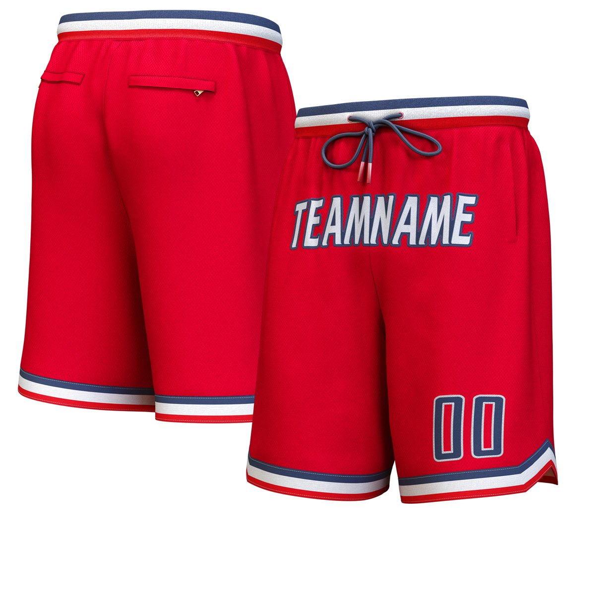 Custom Red White-Navy Personalized Basketball Shorts