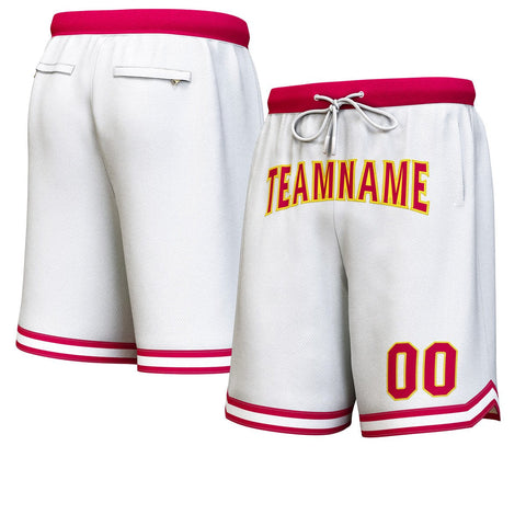 Custom White Maroon-Yellow Personalized Basketball Shorts