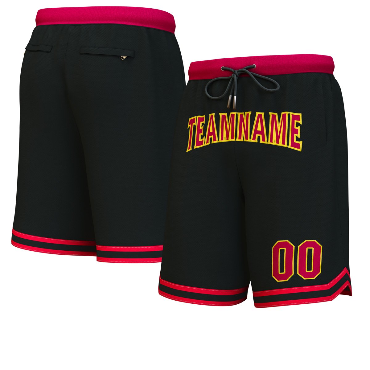 Custom Black Maroon-Yellow Personalized Basketball Shorts