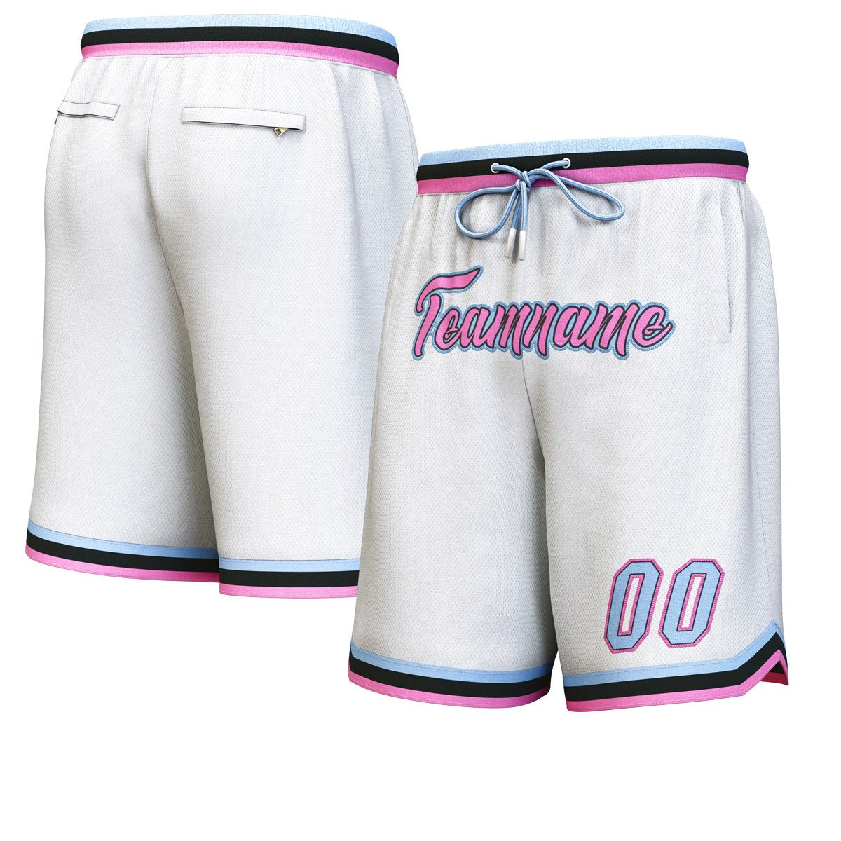 Short de basket personnalisé blanc rose-bleu clair personnalisé