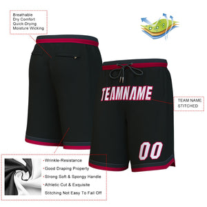 Custom Black White-Maroon Personalized Basketball Shorts