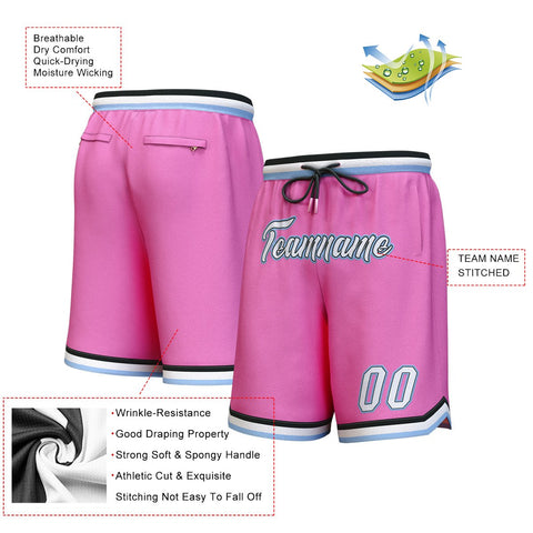 Custom Pink White-Light Blue Personalized Basketball Shorts
