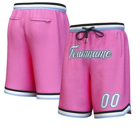 Custom Pink White-Light Blue Personalized Basketball Shorts