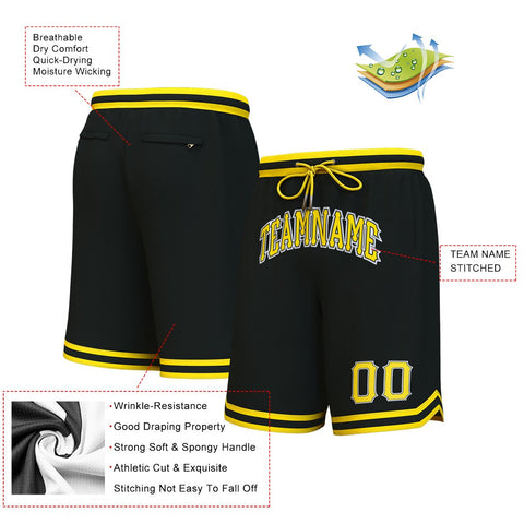 Custom Black Yellow-White Personalized Basketball Shorts