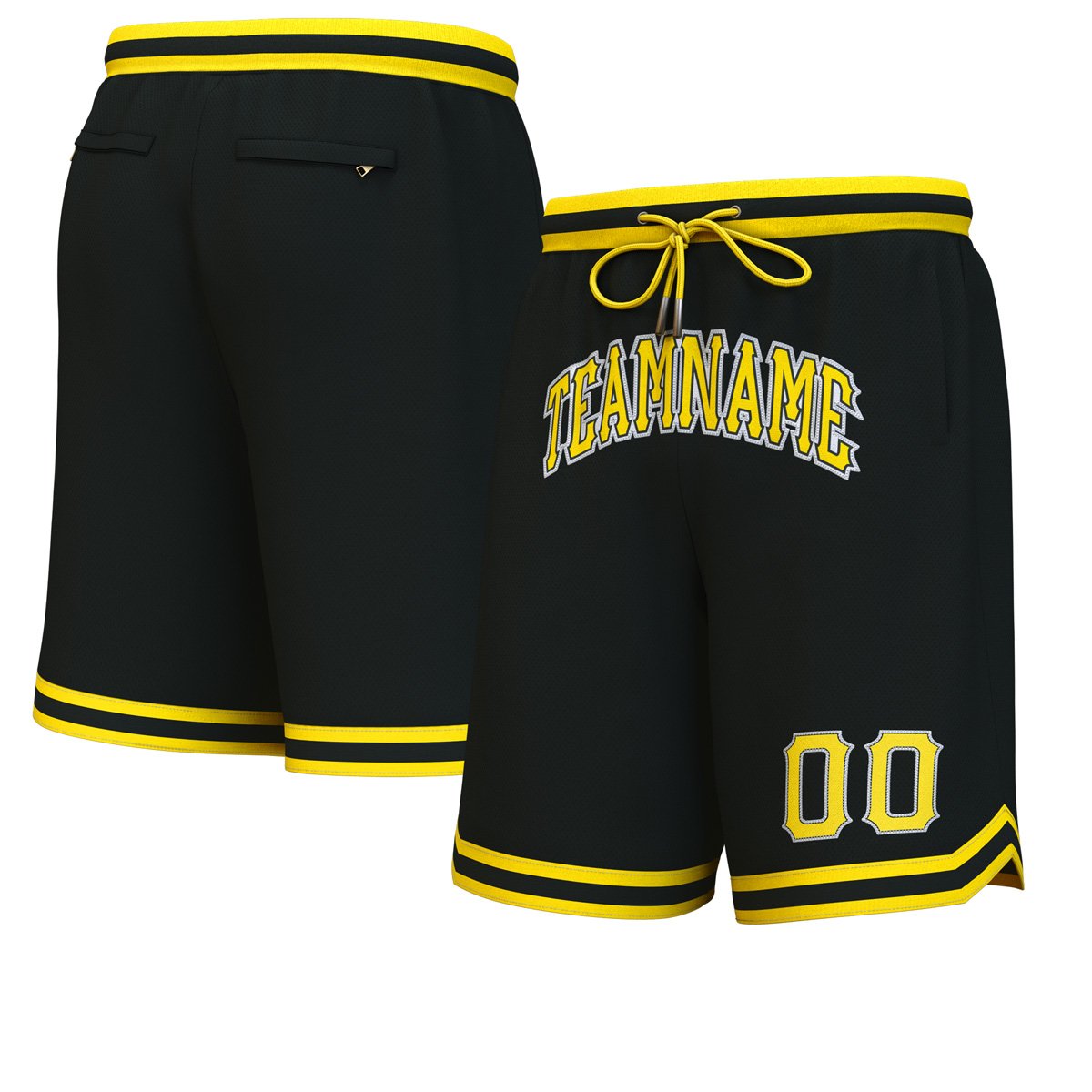 Custom Black Yellow-White Personalized Basketball Shorts