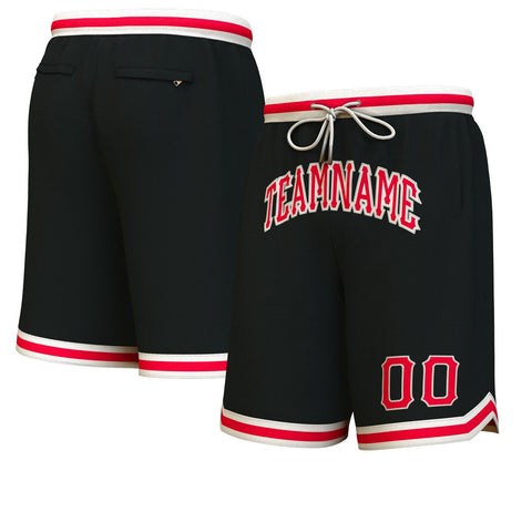 Custom Black Red-Cream Personalized Basketball Shorts