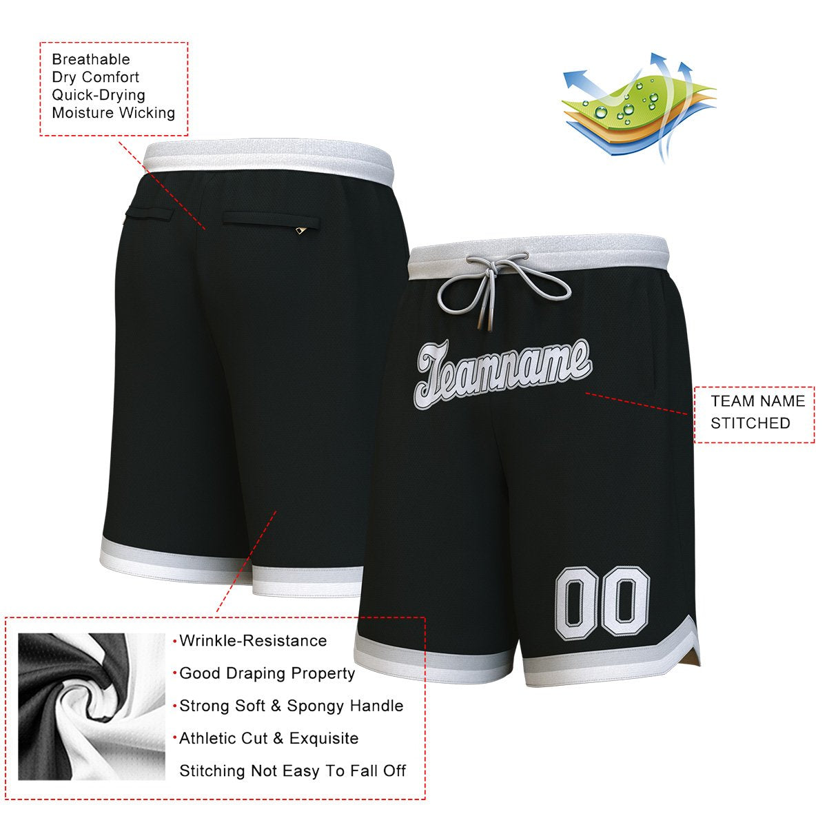 Custom Black White-Gray Personalized Basketball Shorts