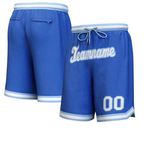 Custom Royal White-Light Blue Personalized Basketball Shorts