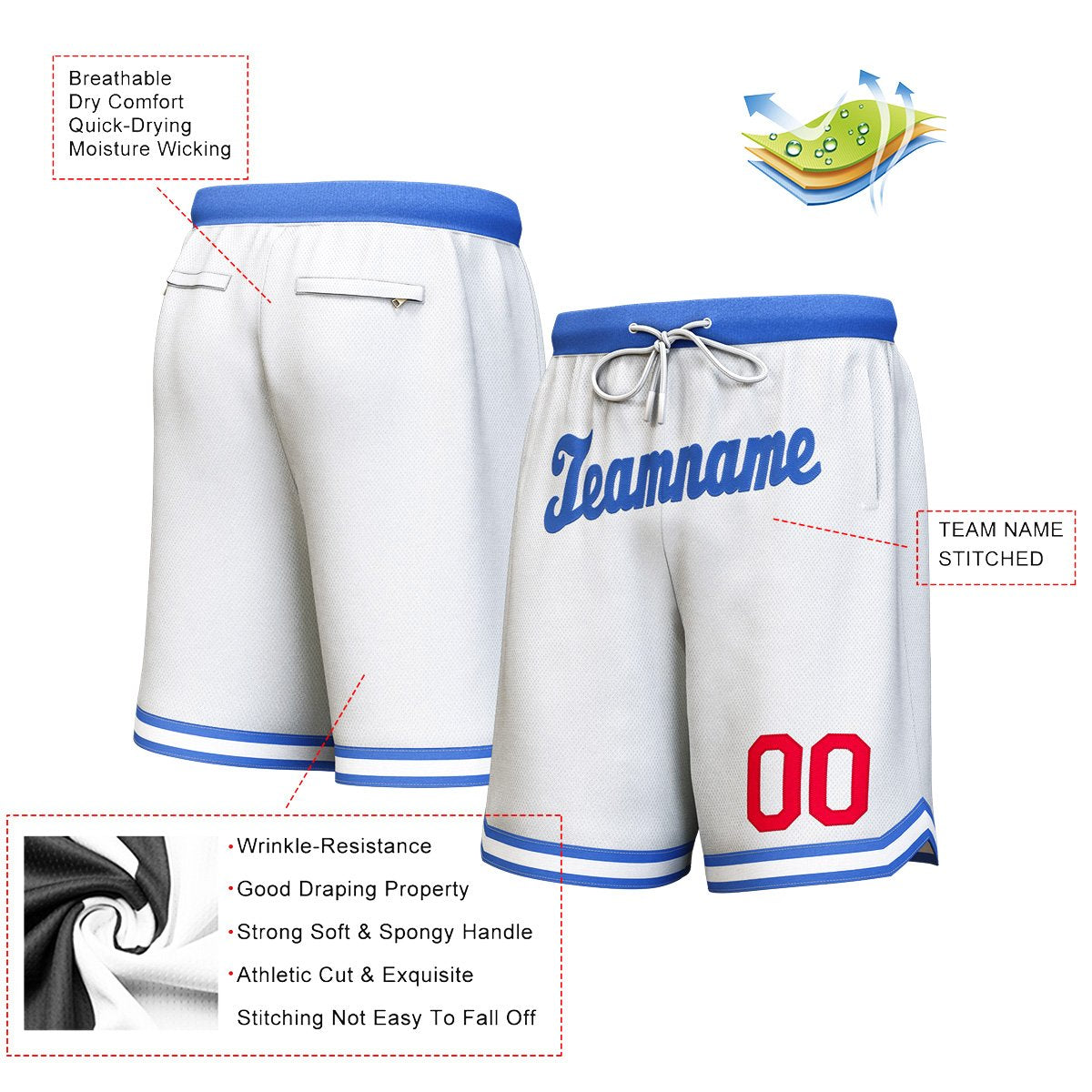 Custom White Royal Personalized Basketball Shorts