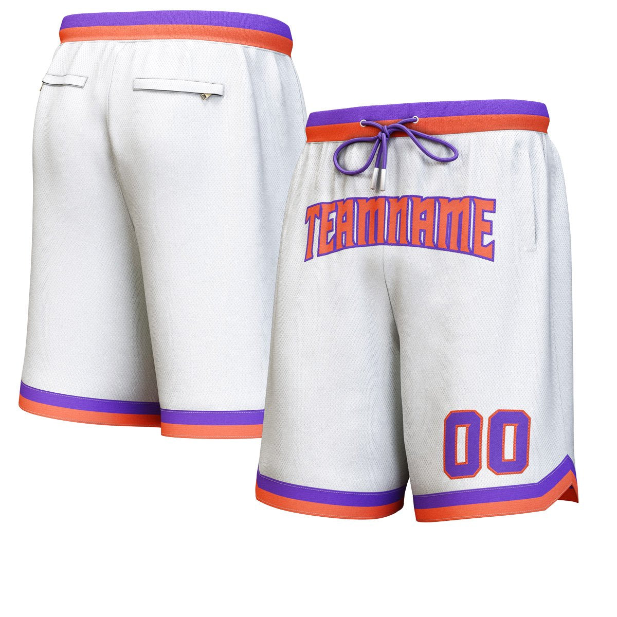 Short de basket personnalisé blanc orange-violet personnalisé