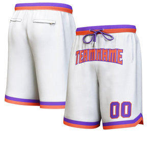 Custom White Orange-Purple Personalized Basketball Shorts