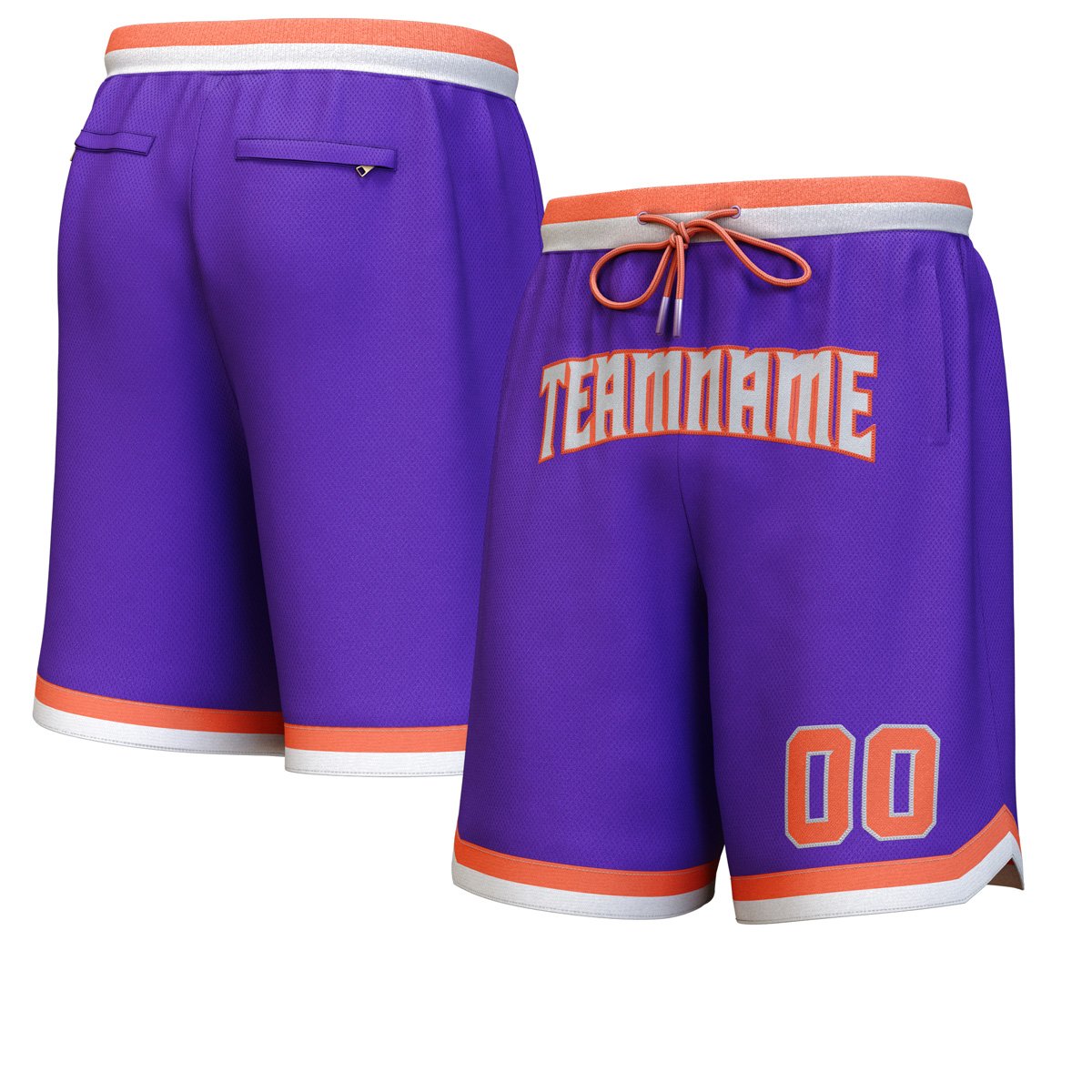 Short de basket personnalisé violet gris-orange personnalisé