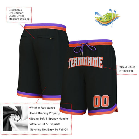 Custom Black Gray-Orange Personalized Basketball Shorts