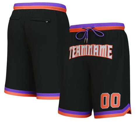 Custom Black Gray-Orange Personalized Basketball Shorts