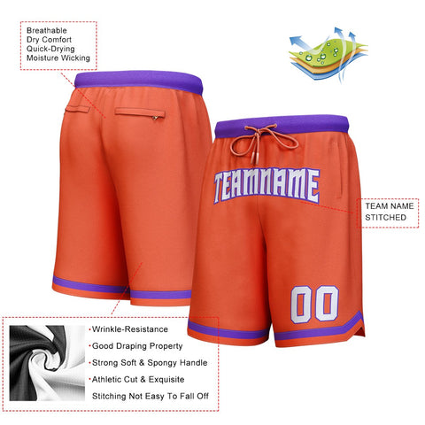 Custom Orange White-Purple Personalized Basketball Shorts