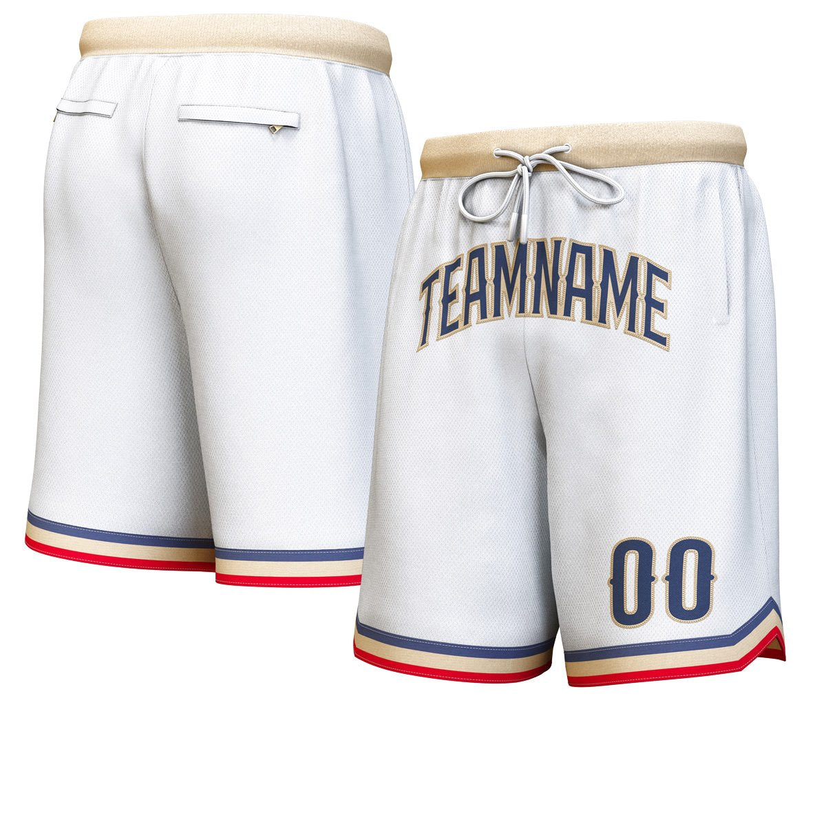 Custom White Navy-Old Gold Personalized Basketball Shorts